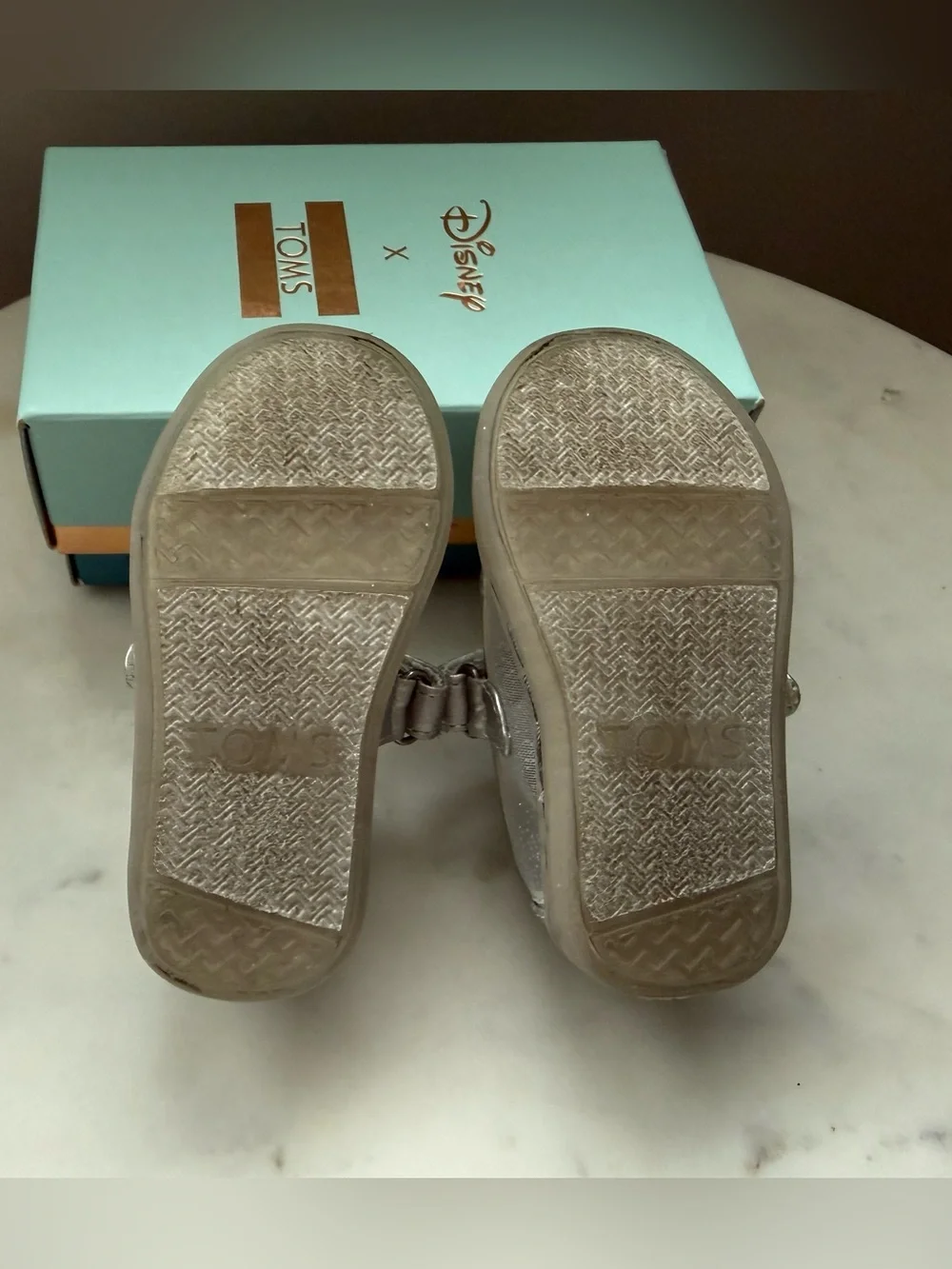Disney x TOMS Mary Jane Silver Cinderella Glitter Mesh Shoes
